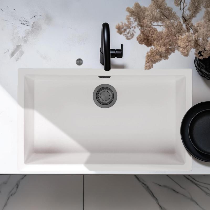 Ausmann Fiber бял голям съдомиялник 70x40cm за вграждане, монтаж и плоско вграждане с автоматичен плуг от оръжейна стомана 1208971908