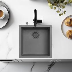 Ausmann Fibre бетоново сиво мивка 40x40cm за вграждане, монтаж и плоско вграждане с автоматичен гън метал тапа 1208971914