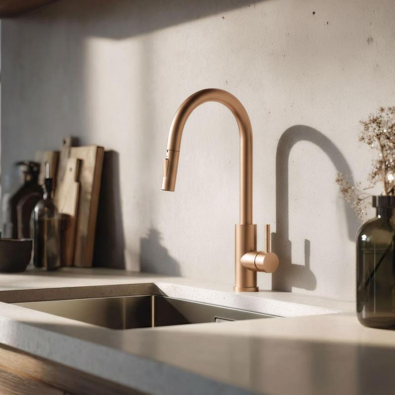 Pure.Sink Elite Steel Stream-S кухненски смесител PVD мед с издърпващ се чучур PS8045-62