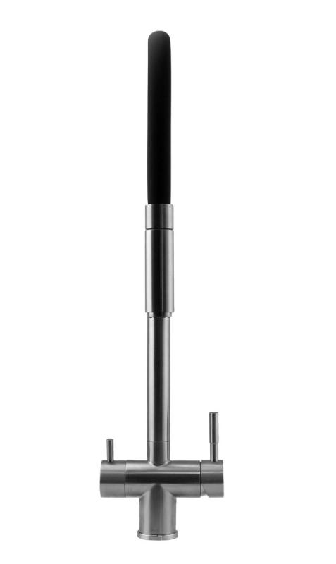 Pure.Sink Elite Steel Flex 3-посочен метален кухненски смесител с гъвкав изпускателен канал и филтрирана вода PS8110-02