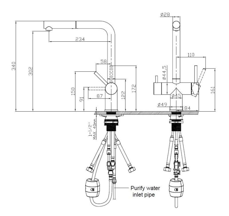 Pure.Sink Elite Steel Clear-S RVS 3-посочен кухненски смесител с издърпващ се излив и филтрирана вода PS8120-02
