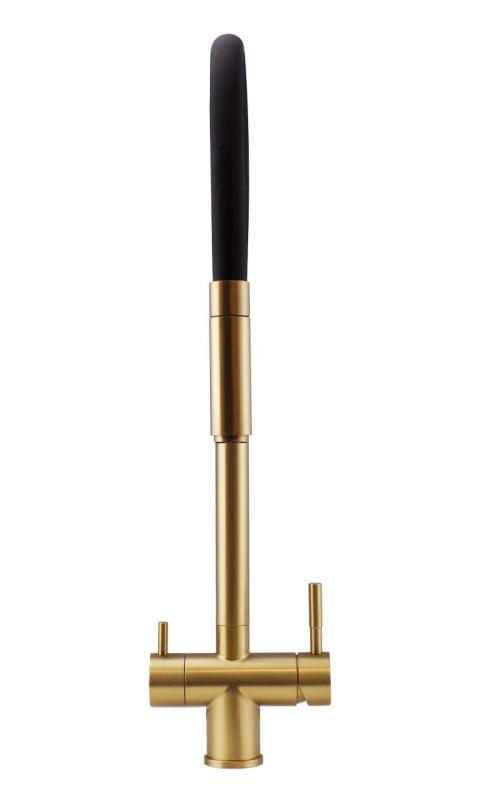 Pure.Sink Elite Steel Flex 3-посочен PVD четкано злато кухненски смесител с гъвкав изпускателен канал и филтрирана вода PS8110-60