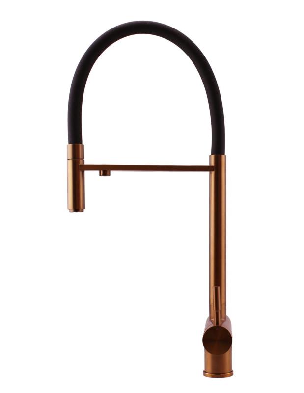 Pure.Sink Elite Steel Flex 3-посочен PVD меден кухненски смесител с гъвкав излив и филтрирана вода PS8110-62