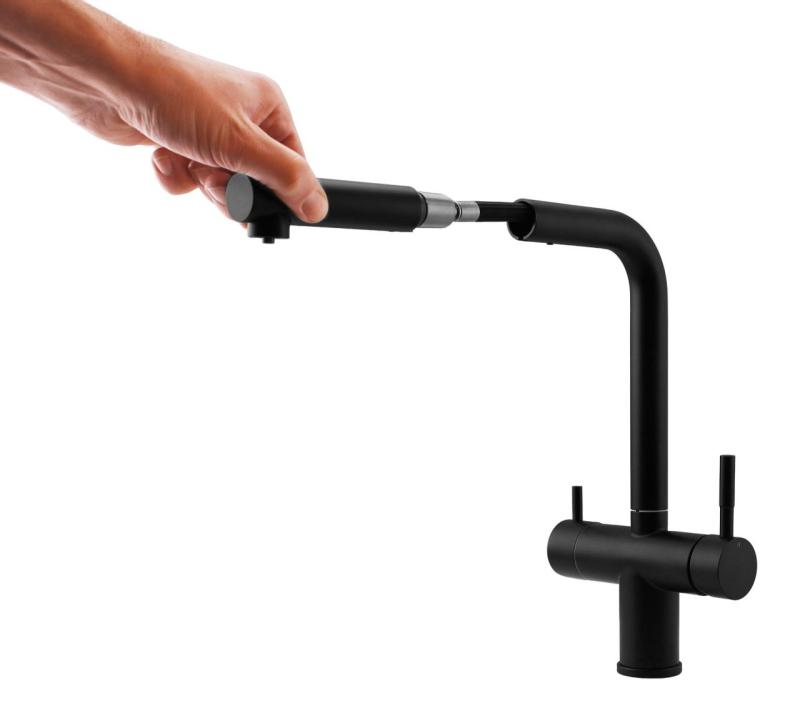 Pure.Sink Elite Steel Clear-S Mat черен 3-посочен Кухненски смесител с Издърпващ се Излив и Филтрирана Вода PS8120-10