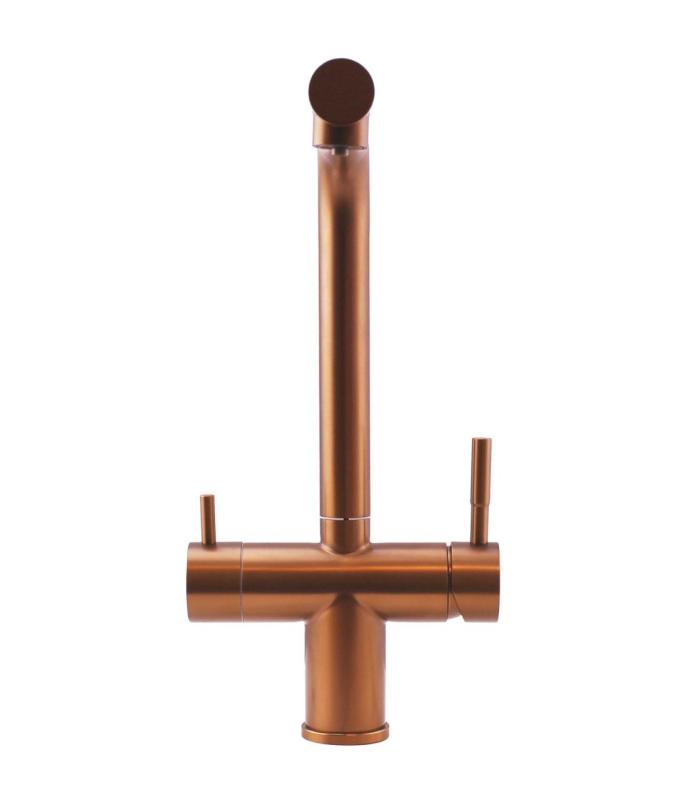 Pure.Sink Elite Steel Clear-S PVD Мед 3-посочен кухненски смесител с издърпващ се излив и филтрирана вода PS8120-62