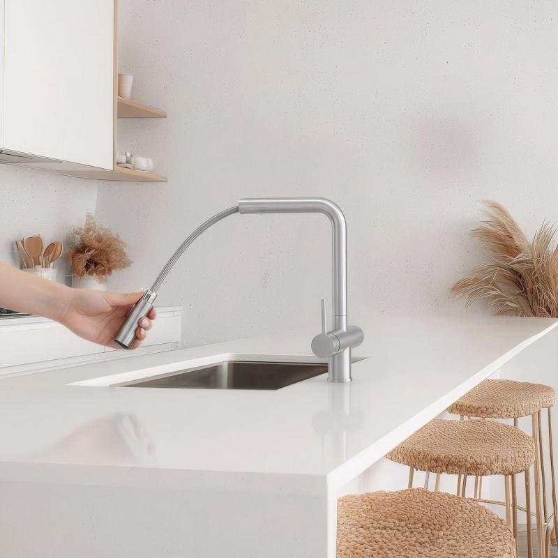 Pure.Sink Elite Steel Clear-S PVD Мед 3-посочен кухненски смесител с издърпващ се излив и филтрирана вода PS8120-62