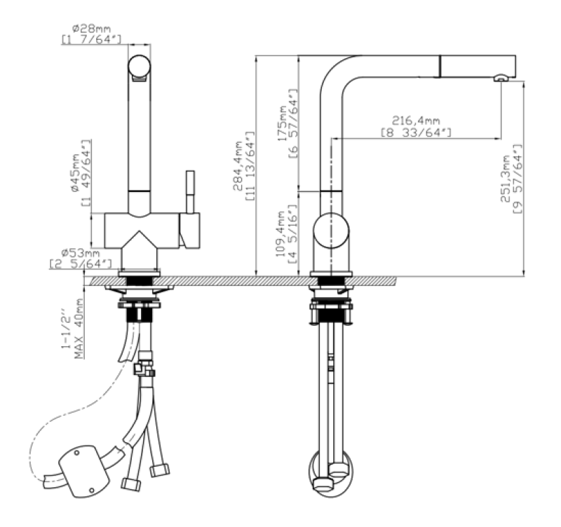 Pure.Sink Elite Steel Pulse-S кухненски смесител PVD мед с издърпващ се чучур и спрей режим PS8500-62