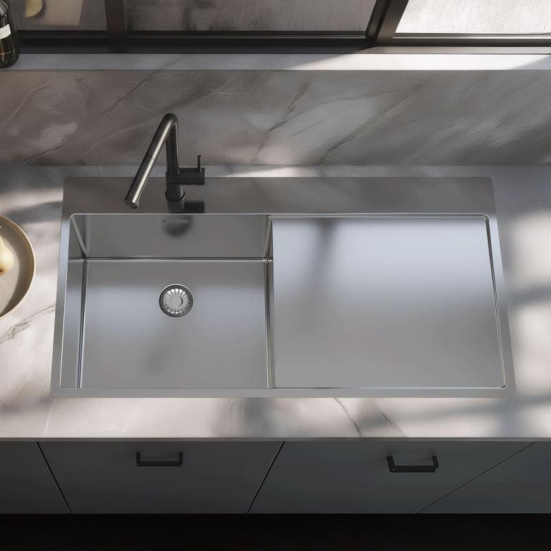Pure.Sink Exclusivo Неръждаема мивка с отцеждащ се участък 100x52 cm Кранче вляво PEX47100LT-02