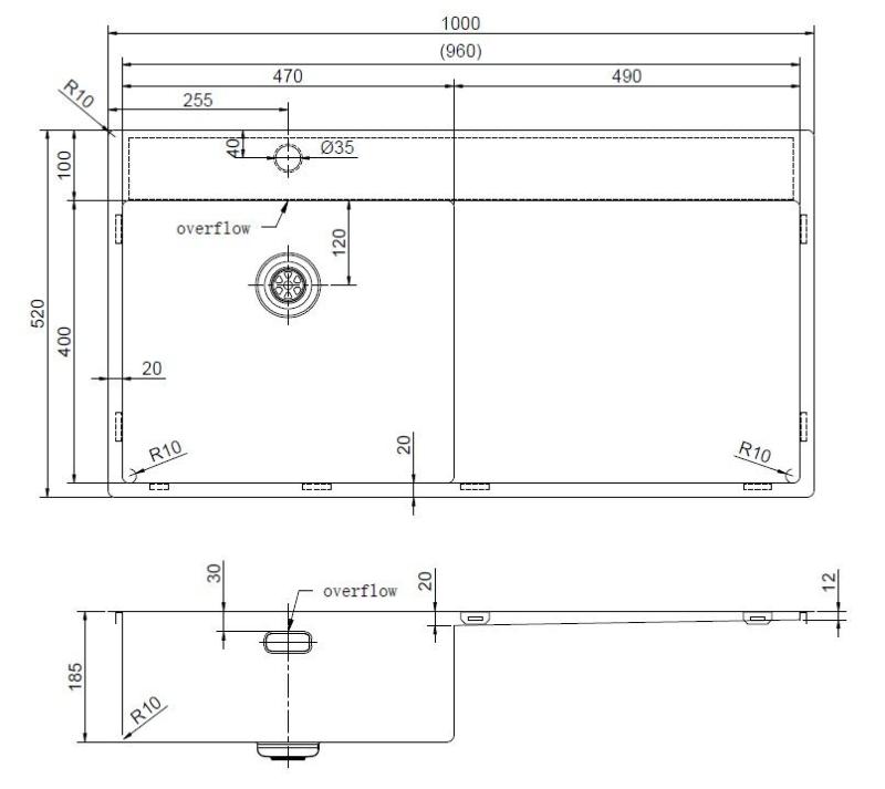 Pure.Sink Exclusivo Мивка от метал с капкоуловител 100x52 cm Кранче отляво PEX47100LT-61