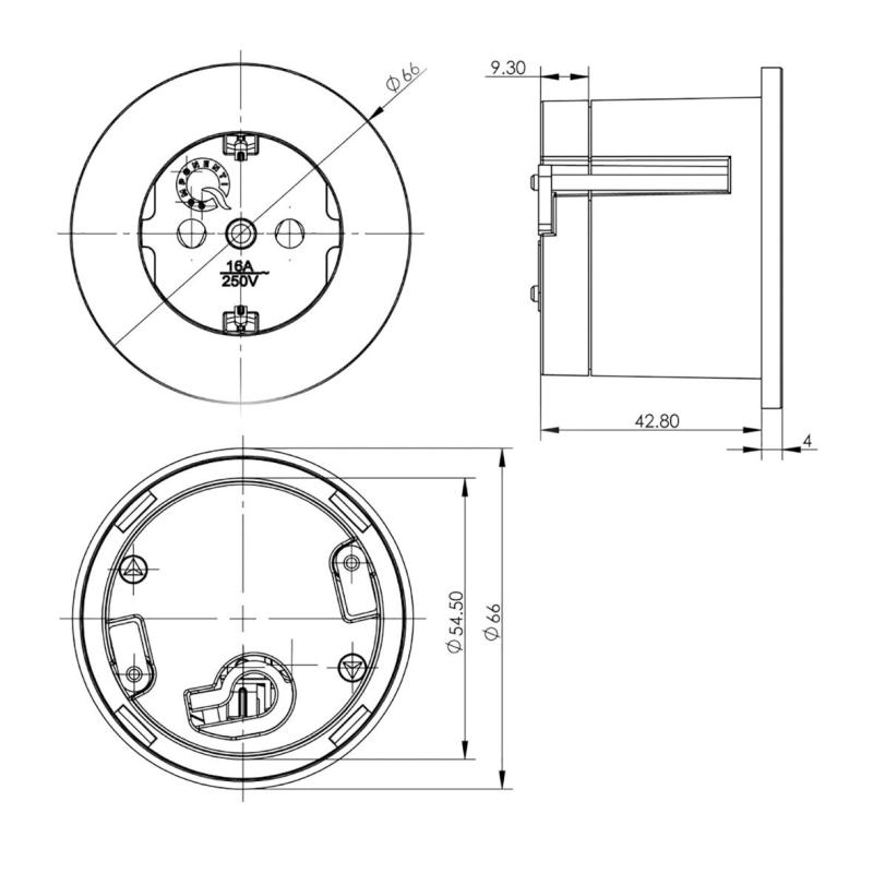 Indux Round Вграден контакт с 1 гнездо с заземител, черен 1208972313
