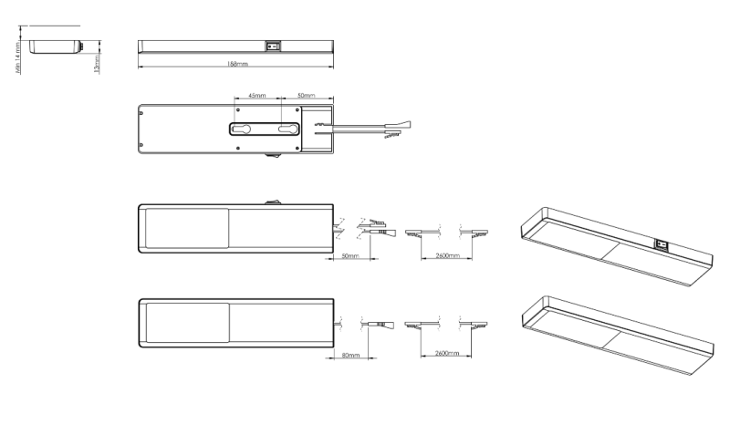 Indux Nivo кухненски монтаж LED комплект 3x3 W с централен прекъсвач черен 1208972330