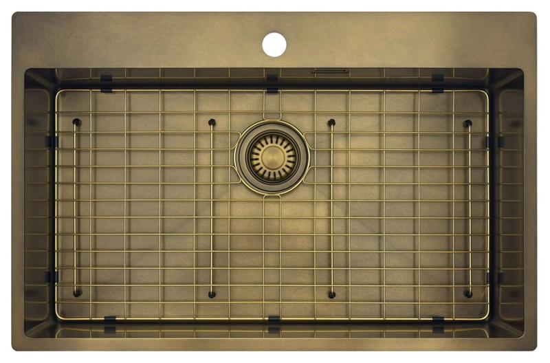 Pure.Sink Luxion Голяма PVD антична бронзова мивка 78x50 cm Tapwing с отвор за кран и долна решетка PLX7850T-64