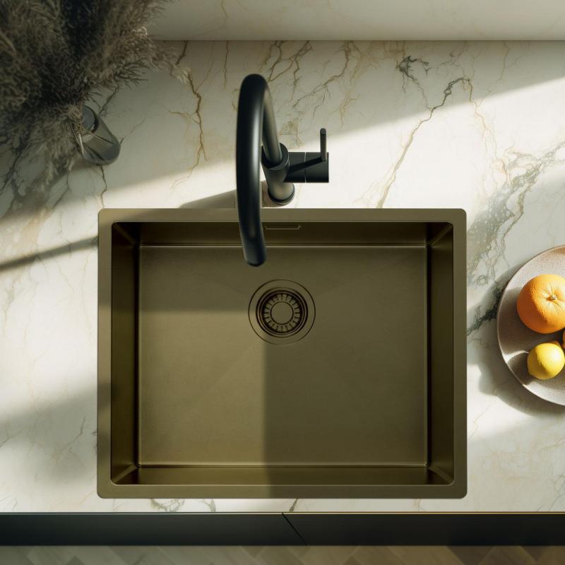 Pure.Sink Luxion PVD Античен бронзов мивка 50x40 cm за вграждане, плоско вграждане и надграждане с дъно PLX5040-64