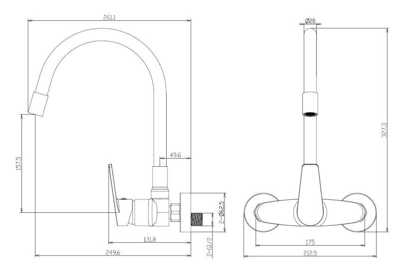 Aquanello Casa Стена кухненски кран хром с висока гъвкава изливка CR-1301-CS