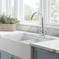 Aquanello Heritage Ascot Класическа кухня Носталгичен кухненски кран Хром с кръгла изливка CR-4003-HA