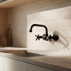 Aquanello Heritage Ascot Класическа кухненска стенна смесителна батерия с горна изливка, черна BL-4110-HA