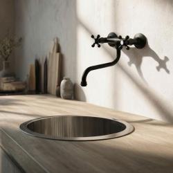 Aquanello Heritage Ascot Класическа кухненска стенна смесителна батерия, черна BL-4111-HA