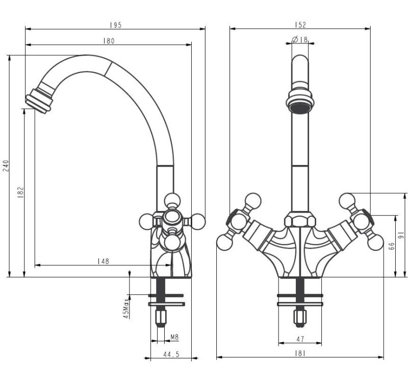 Aquanello Heritage Ascot Класическа кухня Носталгична кухненска смесителна батерия от неръждаема стомана NB-4004-HA