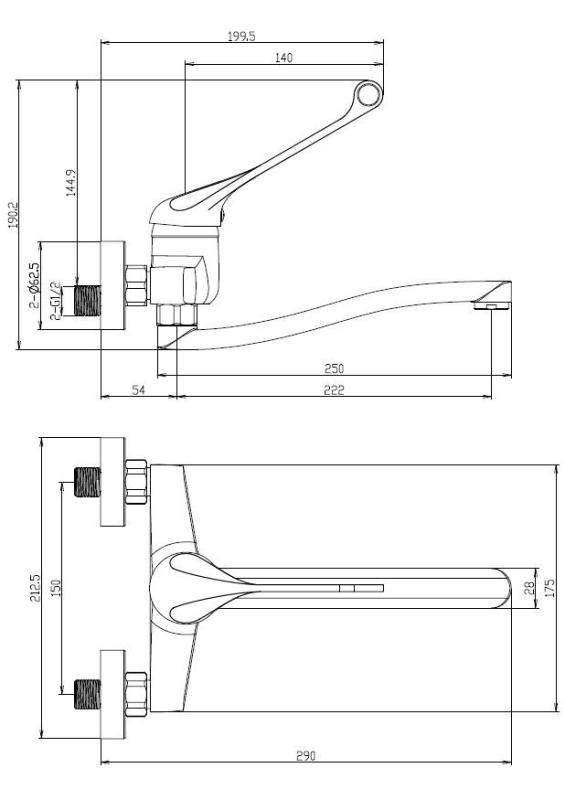 Aquanello Medic Кухненски стенен кран с дълга дръжка, черен BL-1005-MD