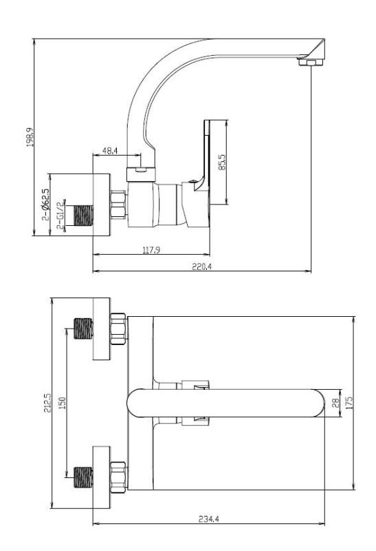 Aquanello Casa Кухненски стенен кран с горна изливка, черен BL-1003-CS